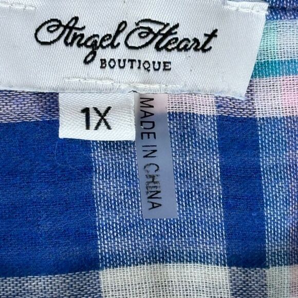 Angel Heart Boutique Boho Stripe/Plaid Embroidered Tunic Top Sz 1X - Picture 6 of 7